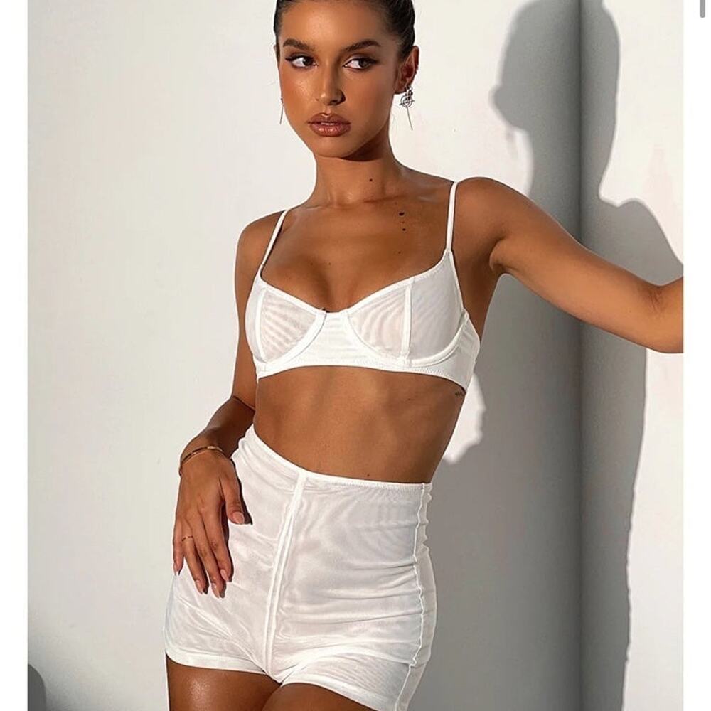 White Fox Shorts and Bralette Set